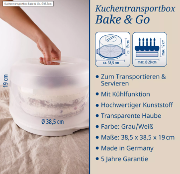 Preview: Dr.Oetker Kuchentransportbox Bake & Go, Ø38,5cm