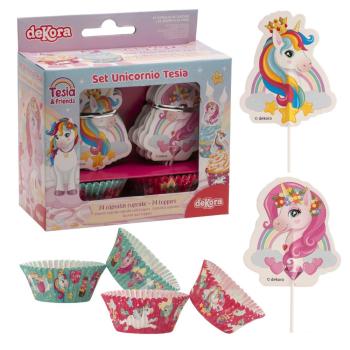 Preview: Dekora Backform-Set EINHORN - Papierbackformen + Topper