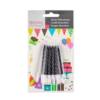 Preview: Städter Kerze Geburtstag 7,5cm - mit Halter - 10Stk. schwarz