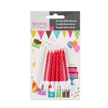 Preview: Städter Kerze Geburtstag 7,5cm - mit Halter - 10Stk. rot