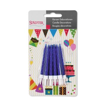 Preview: Städter Kerze Geburtstag 7,5cm - mit Halter - 10Stk. blau