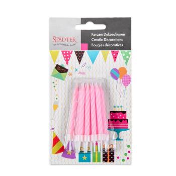 Preview: Städter Kerze Geburtstag 7,5cm - mit Halter - 10Stk. rosa