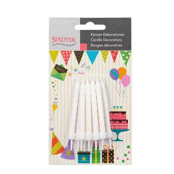 Preview: Städter Kerze Geburtstag 7,5cm m. Halter-10Stk. weiß glitzer