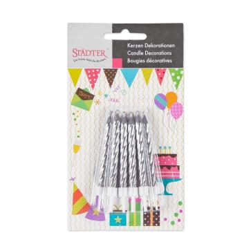 Preview: Städter Kerze Geburtstag 7,5cm -mit Halter -10Stk. silber