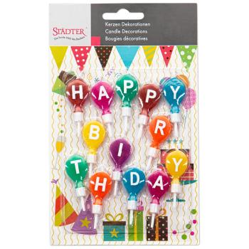 Preview: Städter Kerze Happy Birthday mit Halter - 2 x 5 cm - 13-tlg