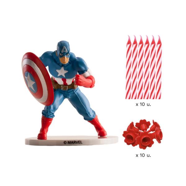 Dekora CAPTAIN AMERICA Tortendekoration PVC mit Kerzen