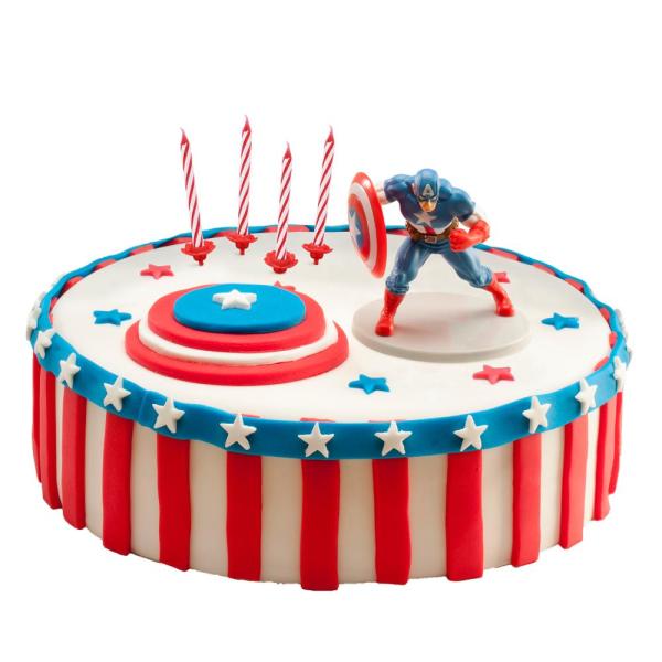Dekora CAPTAIN AMERICA Tortendekoration PVC mit Kerzen